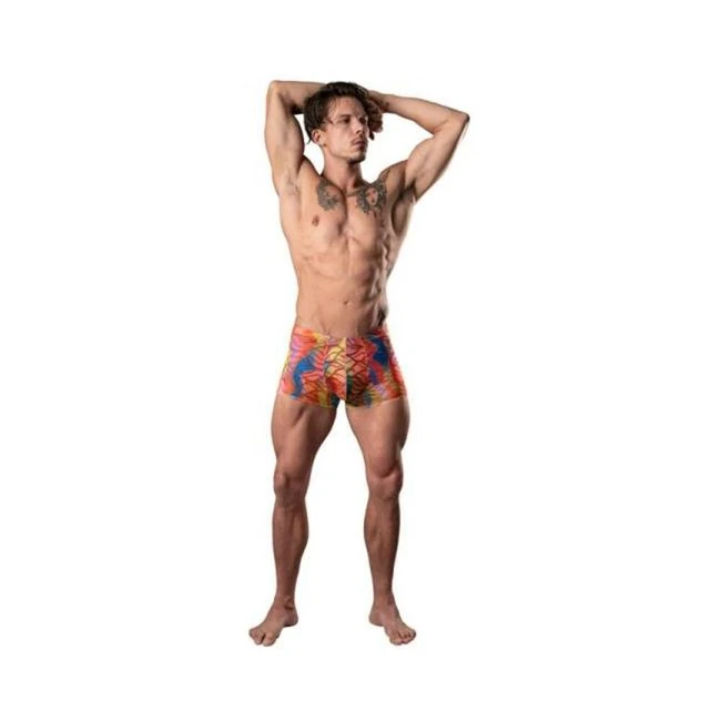Male Power Your Lace or Mine Pouch Short Multicolor - Burnout Wavy Lines That Read as Lace