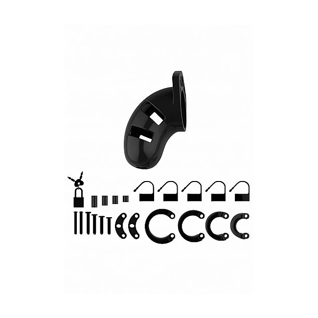 Mancage Chastity Black Model - Ventilation, Urination Opening, and Adjustable Rings