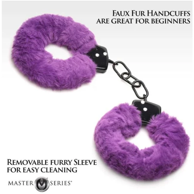 Master Series Cuffed in Fur Furry Handcuffs Purple - Feel the Sensual Comfort of Faux Fur Cuffs