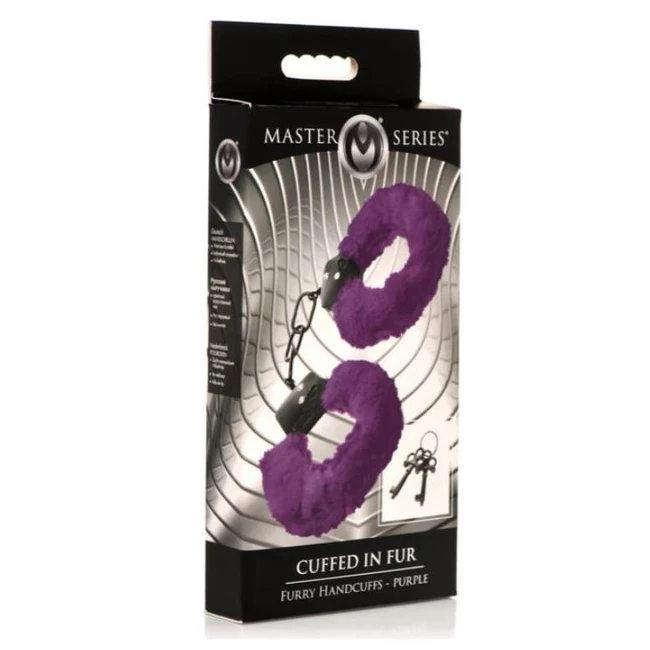 Master Series Cuffed in Fur Furry Handcuffs Purple - Adjustable Fit for the Perfect Restraint