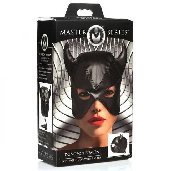 Master Series Dungeon Demon Bondage Hood W/ Horns - Hardware & Fasteners