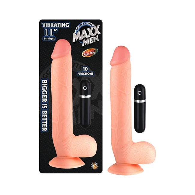 Maxx Men Vibrating 11 Inches Straight Dong Beige - Vibration Modes