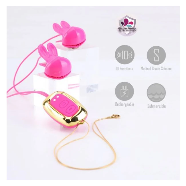 Molli Vibrating Nipple Clamps & Necklace Pink - Silicone and ABS Construction