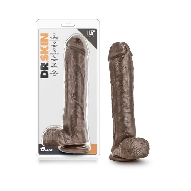 Mr Savage 11.5 Inches Dildo with Suction Cup Brown - Material Feel