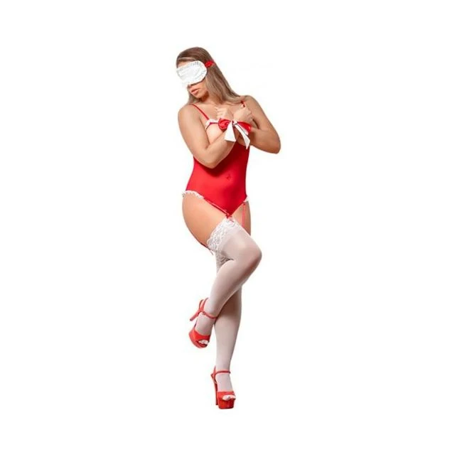 Ms Love & Bondage Teddy & 2-piece Set Red - Hardware & Fasteners