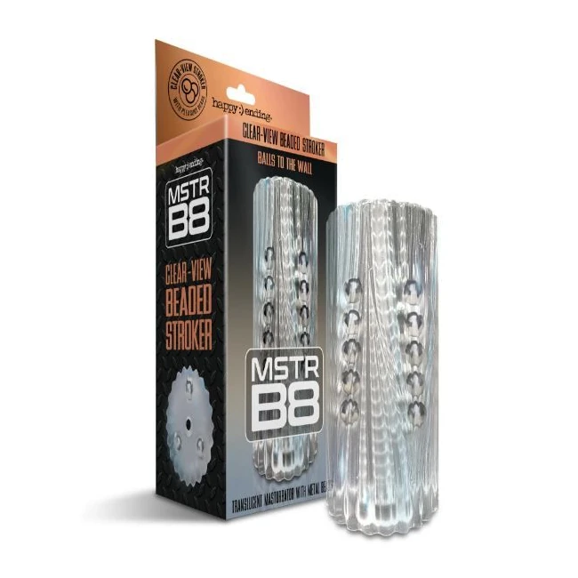 Mstr B8 Clear-View Beaded Stroker Balls to the Wall - Fifteen Metal Beads Inside the Channel