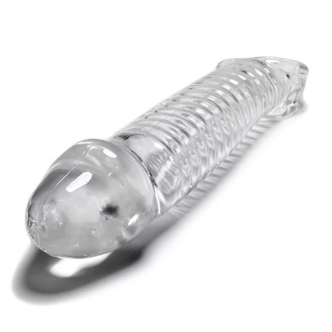 Muscle Smooth Cocksheath w/ Length Inset Oxballs Clear - Adjustable Length: A Silicone Stopper That Locks Where You Want It