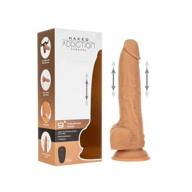 Naked Addiction 9in Caramel Thrusting Dong W/ Remote - Vibration Modes and Thrusting Action