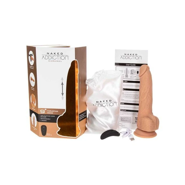 Naked Addiction 9in Caramel Thrusting Dong W/ Remote - Power, Performance, and Convenience