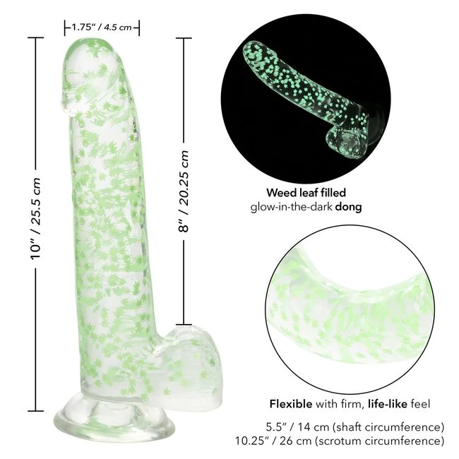 Naughty Bits I Leaf Dick Glow in the Dark Weed Leaf Dildo - Features