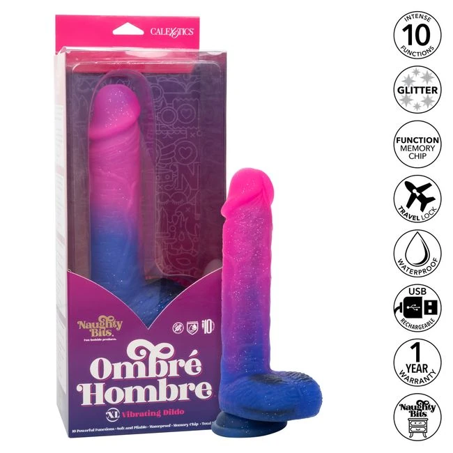 Naughty Bits Ombre Hombre Xl Vibrating Dildo - Physical Specifications