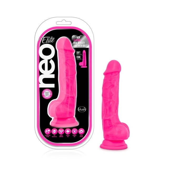 NEO ELITE 7.5IN SILICONE DUAL DENSITY COCK W/ BALLS NEON - Shape & Texture