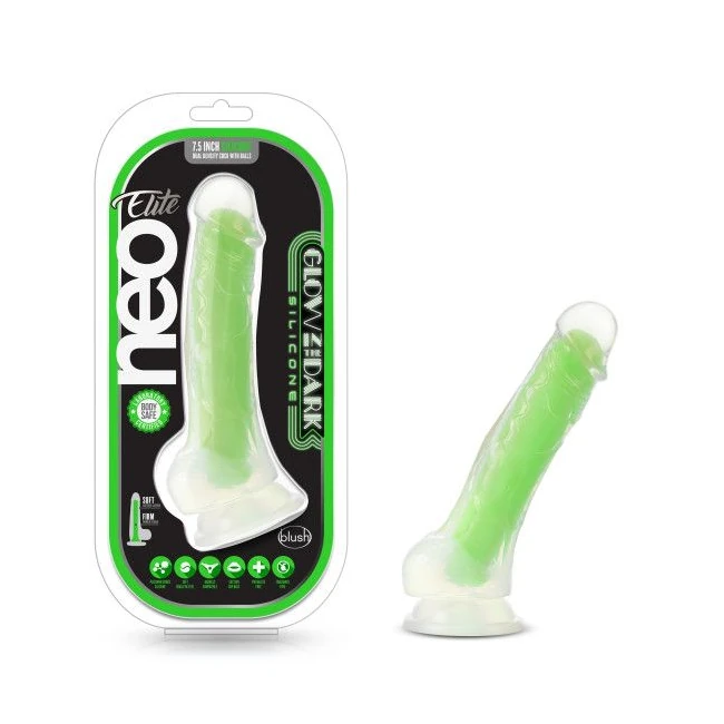 Neo Elite Glow in the Dark Silicone Cock W/ Balls Neon - Shape & Texture