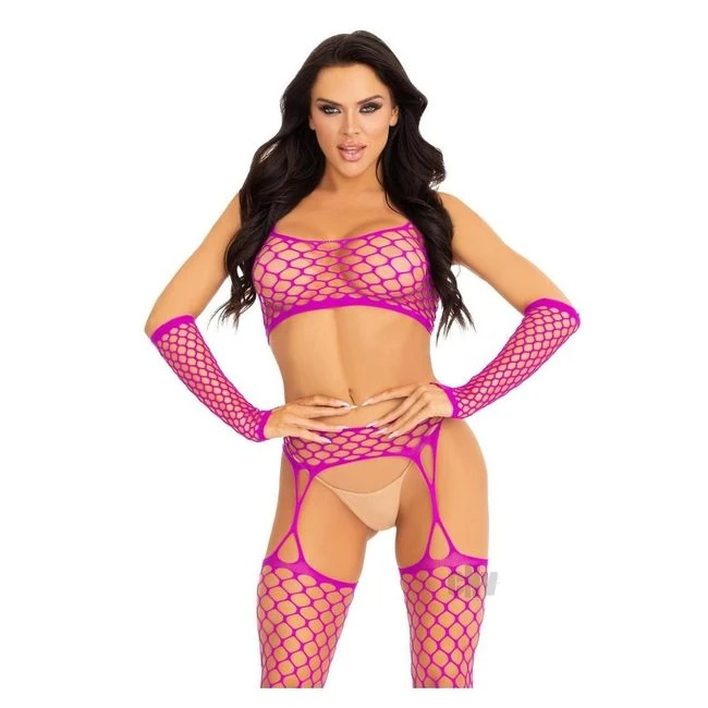 Net Crop Garter Stocking Gloves Blu - Fabric & Feel