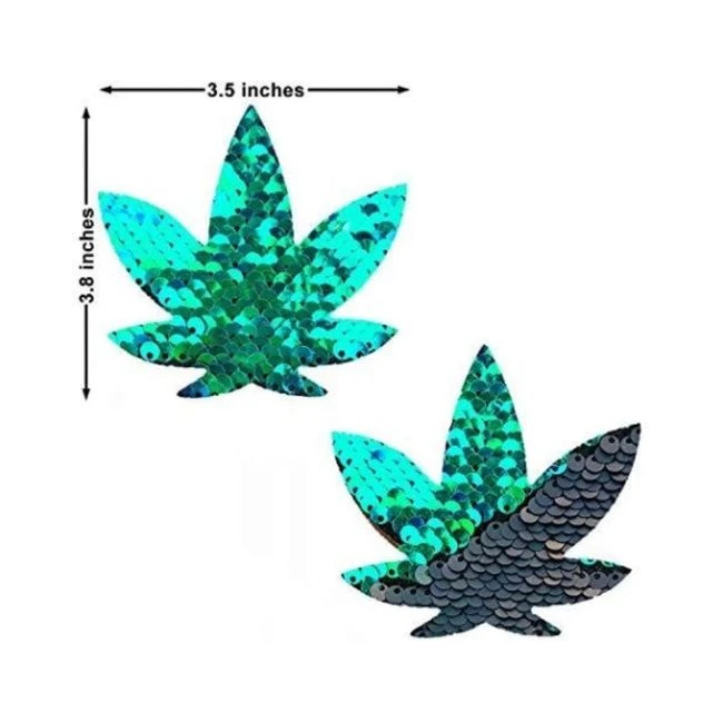 Neva Nude Pasties Pot Leaf Sequin Green to Black - Fabric & Feel