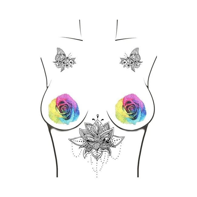 Neva Nude Pasties Rainbow Pride Rose Glitter Velvet - Fabric & Feel