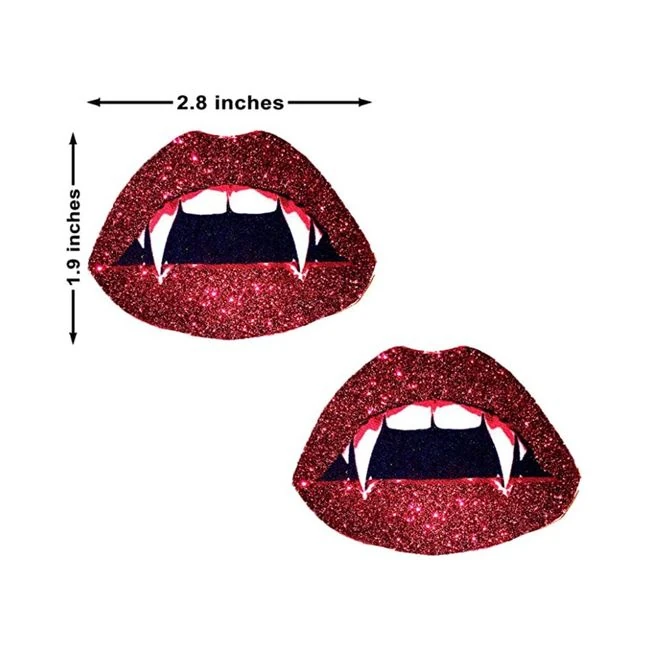 Neva Nude Pasties Vampire Lips Glitter Red - Fabric & Feel