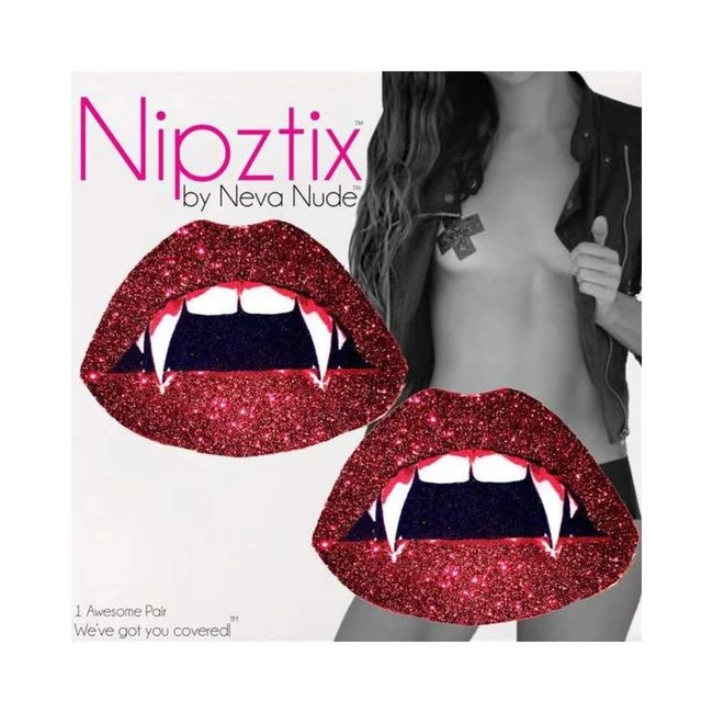 Neva Nude Pasties Vampire Lips Glitter Red - Fit & Sizing
