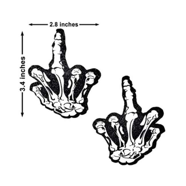 Neva Nude Pasty Skeleton Fu Hand on Black Malice Glitter - Fabric & Feel