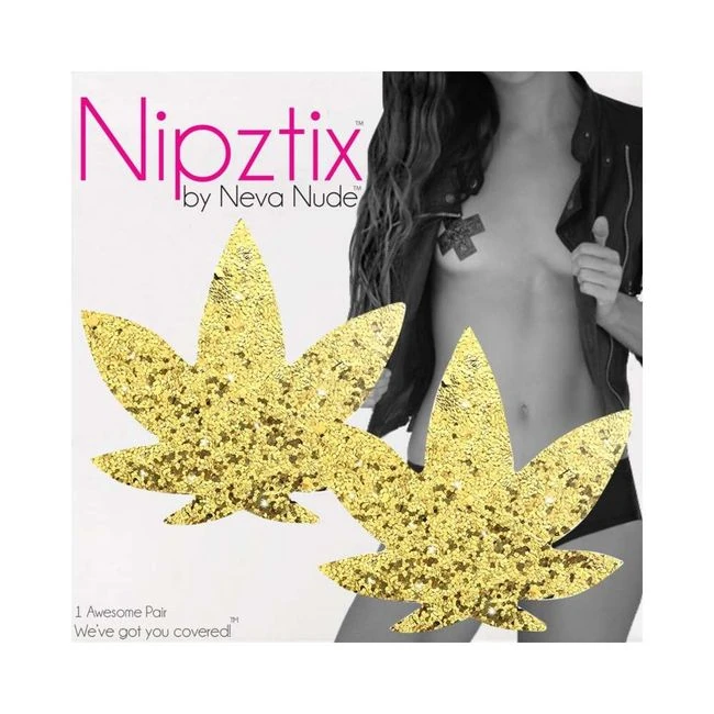 Neva Nude Pasty Weed Leaf Glitter Sparkle Gold - Fabric & Feel