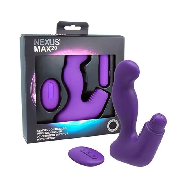 Nexus Max 20 Unisex Massager Remote Control with Removable Bullet Waterproof Purple - Vibration Modes