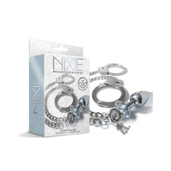 Nixie Metal Plug & Cuff Set Silver Small - Tapered Plug Measuring 3.2 by 1.3 Inches
