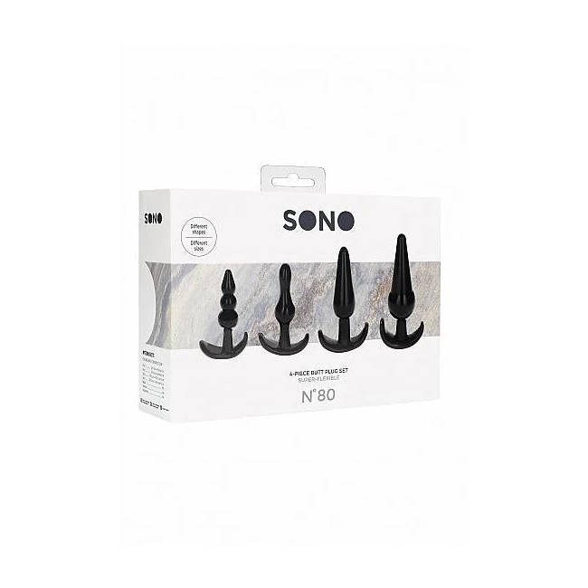 No. 80 - 4-piece Butt Plug Set - Black - Shape & Comfort