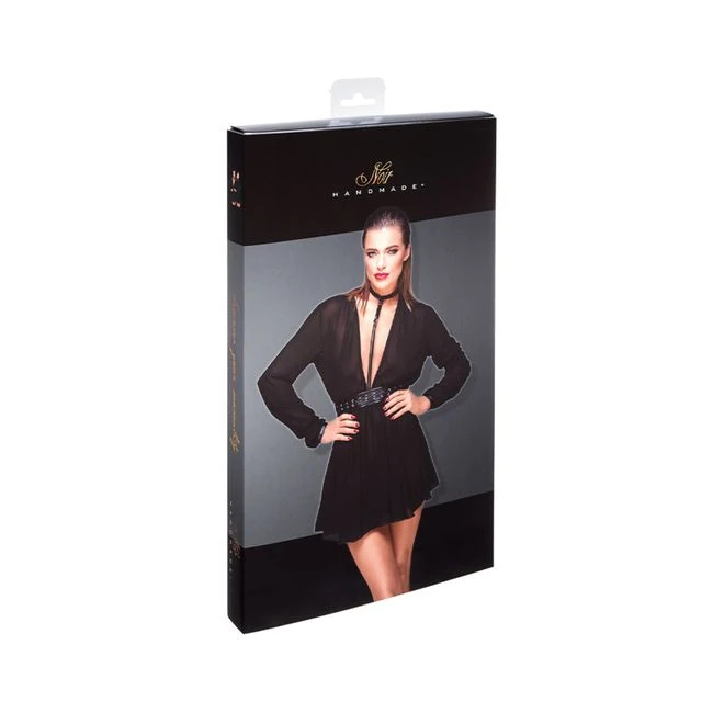 Noir Handmade Chiffon Minidress With Choker - Fit & Sizing