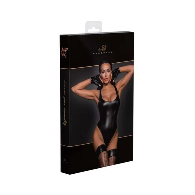 Noir Handmade Powerwetlook Bodysuit With High-cut Bottom Hem - Overview