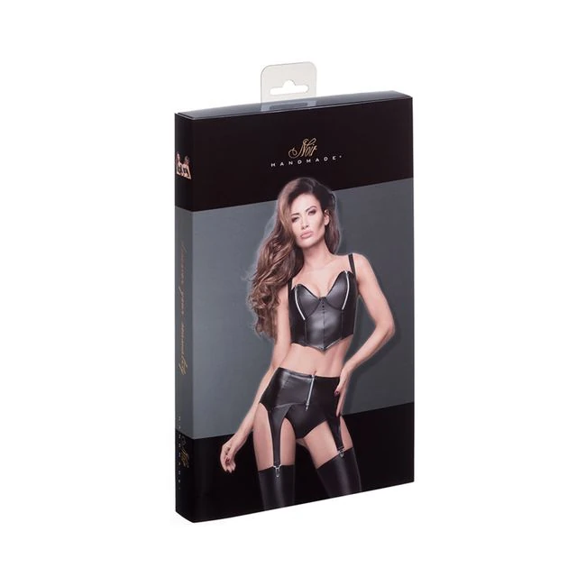 Noir Handmade Powerwetlook Top With Silver Zippers On Breast - Build & Quality