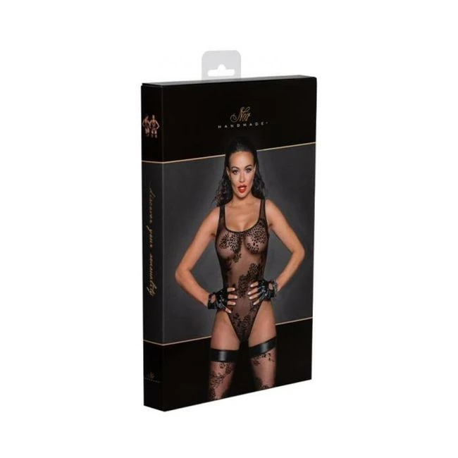 Noir Handmade Tulle Bodysuit With Patterned Flock Embroidery - Fabric & Feel