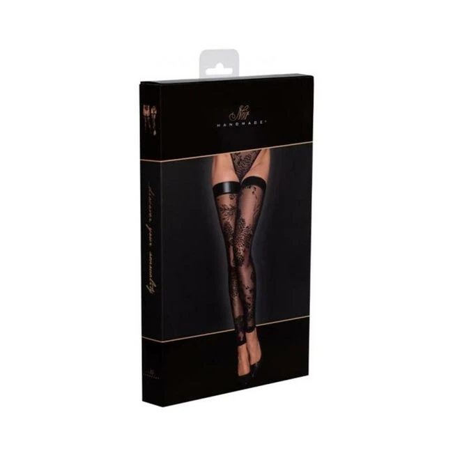 Noir Handmade Tulle Stockings With Patterned Flock Embroidery - Fabric & Feel