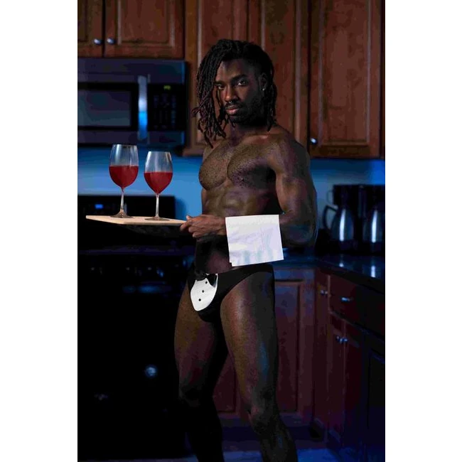 Novelty Maitre D Thong Black O/S - Tuxedo Pouch and Faux Button Detailing