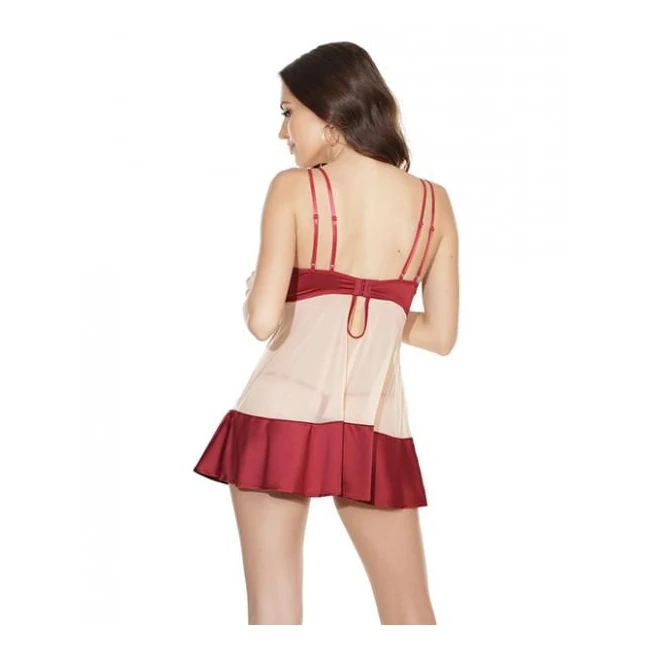 Nylon, Satin Babydoll Underwire Cups & G-string Red Nude Md - Fit & Sizing