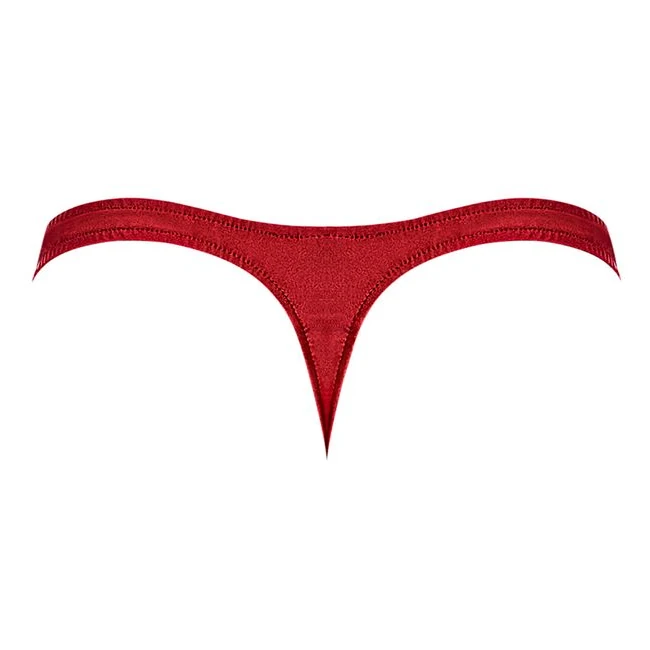 Nylon/spandex Pull Tab Thong Red O/s - Comfort & Fit