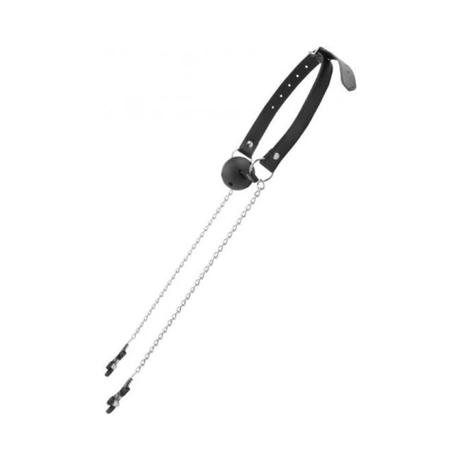 Ouch! Black & White Breathable Ball Gag with Nipple Clamps Black - What Is the Ouch! Black & White Breathable Ball Gag with Nipple Clamps Black?