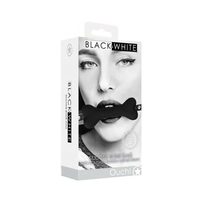 Ouch! Black & White Silicone Bone Gag with Adjustable Bonded Leather Straps Black - Build & Quality
