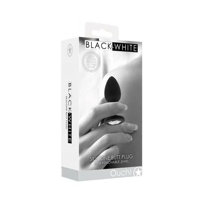 Ouch! Black & White Silicone Butt Plug with Removable Jewel Black - Shape & Comfort