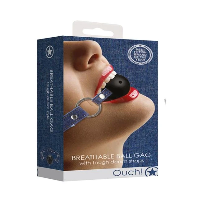 Ouch Breathable Ball Gag with Roughened Denim Straps - Hardware & Fasteners