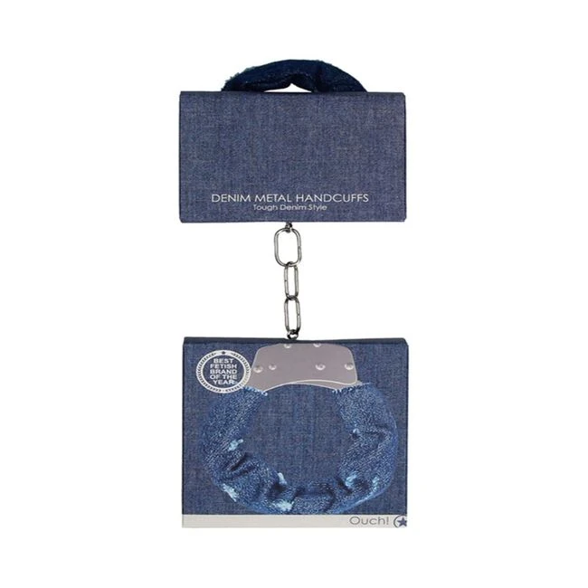 Ouch! Denim Metal Handcuffs - Roughened Denim Style - Blue - Hardware & Fasteners
