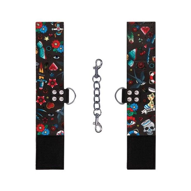 Ouch! Old School Tattoo Printed Hand Cuffs - Hardware & Fasteners