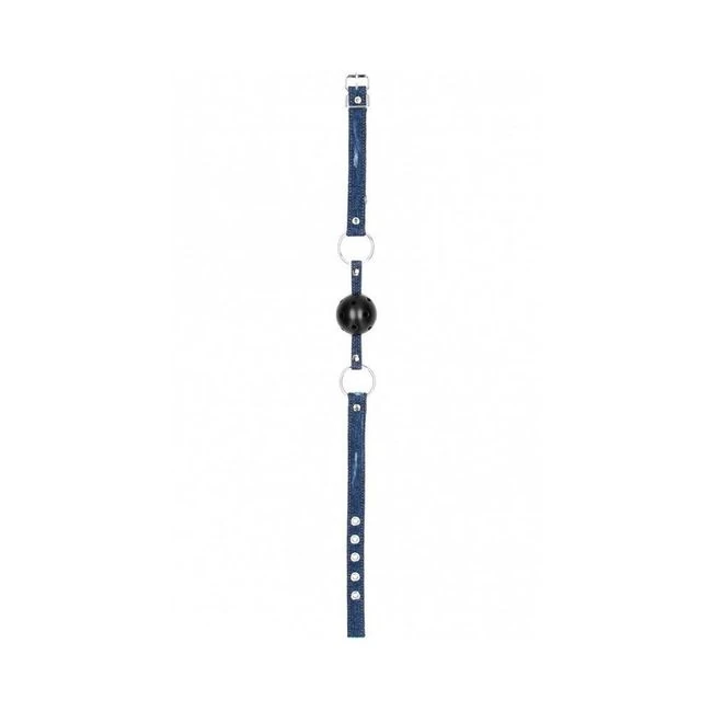 Ouch! Silicone Ball Gag - with Roughened Denim Straps - Blue - Hardware & Fasteners