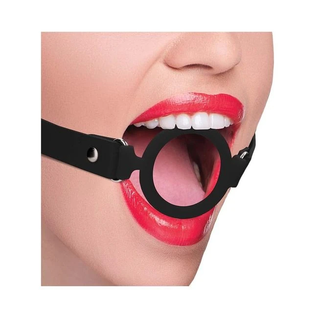 Ouch! Silicone Ring Gag with Leather Straps - Black - Hardware & Fasteners