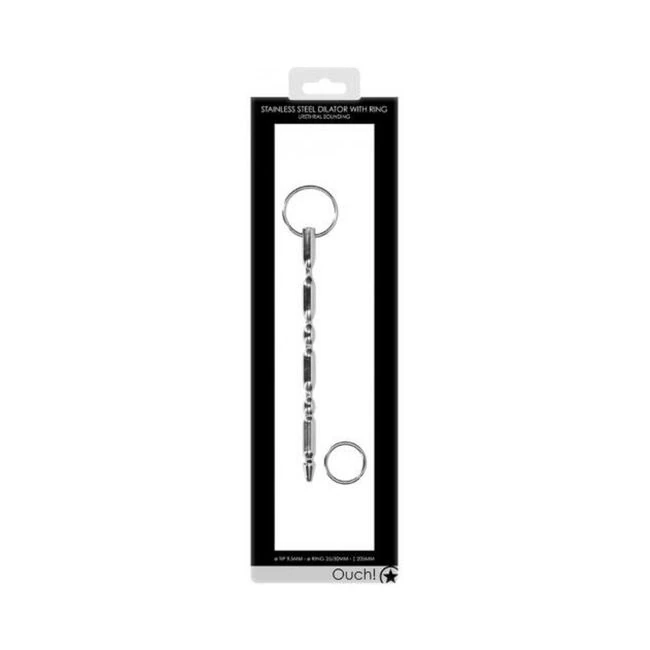 Ouch! Urethral Sounding - Metal Dilator with Ring - Ribbed - 9.5 Mm - Overview