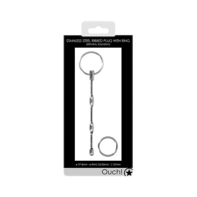 Ouch! Urethral Sounding - Ribbed Plug with Ring - 8 Mm - Overview
