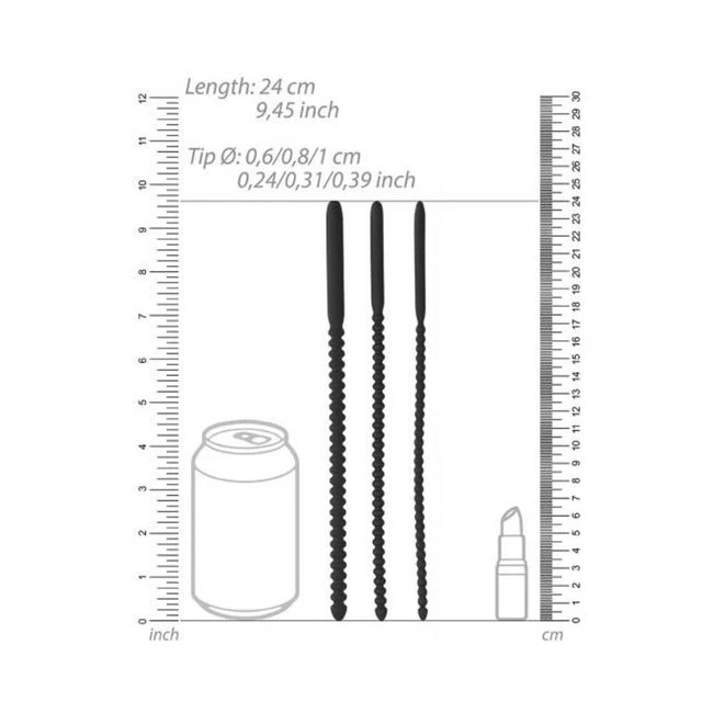 Ouch! Urethral Sounding - Silicone Dilator Set - Black - 6/8/10 Mm - Key Details