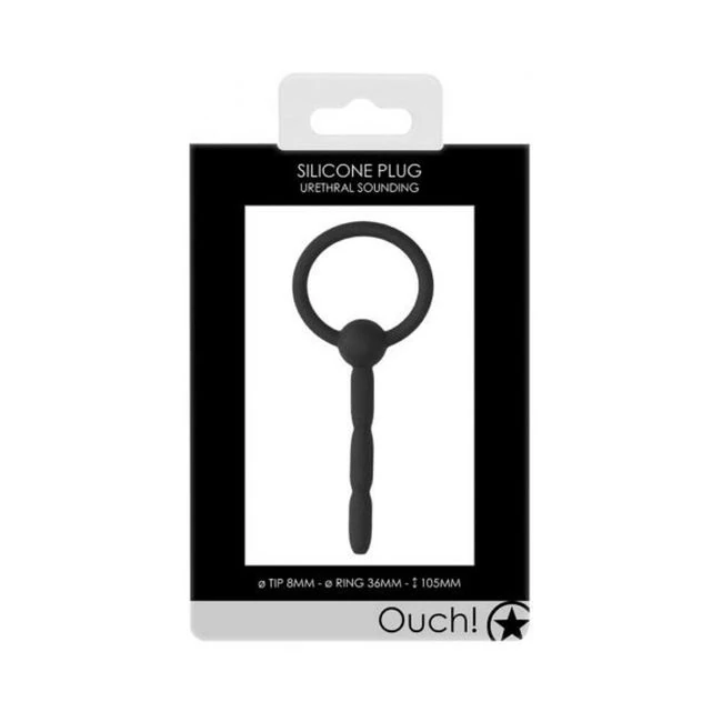 Ouch! Urethral Sounding - Tiered Silicone Plug - Black - 8 Mm - Overview