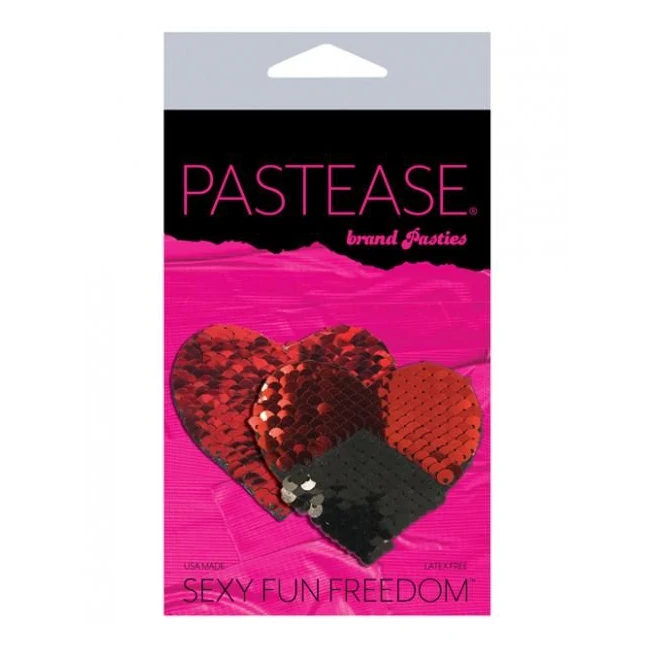 Pastease Double Sequin Hearts Red Black Pasties O/s - Fabric & Feel