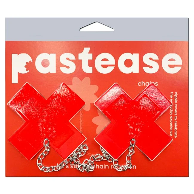 Pastease Faux Latex Red Plus X W/ Chunky Silver Chain - Fabric & Feel