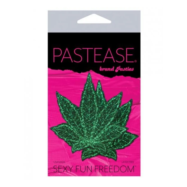 Pastease Glitter Marijuana Leaf Green Pasties O/s - Fabric & Feel
